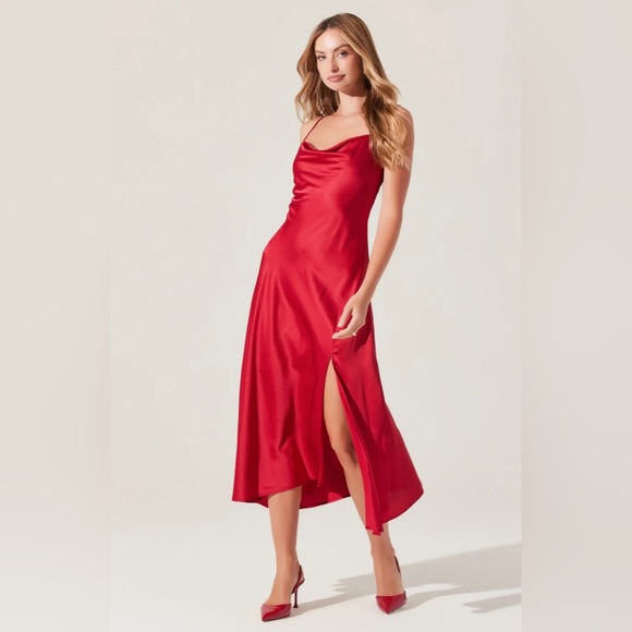 Astr Dresses & Skirts - ASTR The Label Gaia Dress Red Satin Midi XL‎